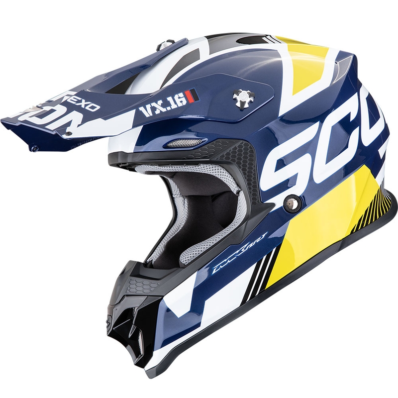 Cască motocross Scorpion VX-16 EVO Air Analog alb-albastru-galben