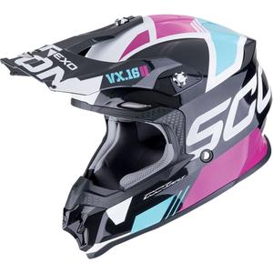 Casca motocross Scorpion VX-16 EVO AIR ANALOG metalizat negru-albastru-roz