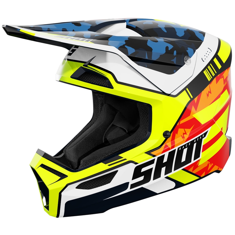 Cască Motocross Shot Furious Flash pentru Copii, Albastru Lucios-Galben Fluo