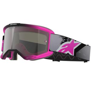Ochelari motocross Alpinestars Vision 5 Lahnd roz-gri-negru-alb fluo cu lentilă argintie oglindită