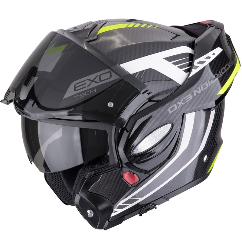 Cască de motocicletă Scorpion EXO-TECH EVO CARBON COSY, flip-up, negru-galben fluo