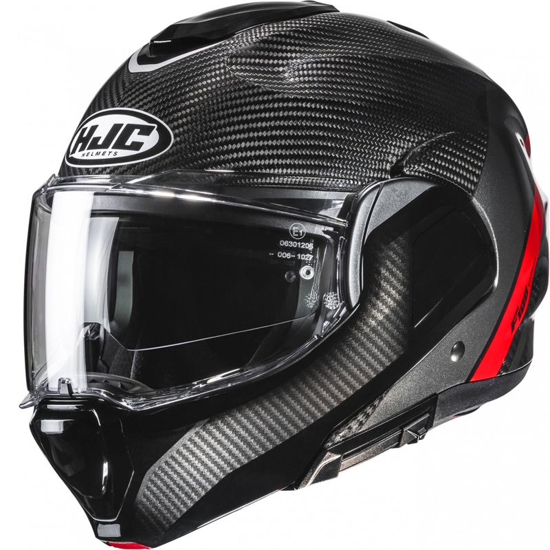 Cască de motocicletă HJC F100 Carbon Stan MC1 flip-up negru-roșu