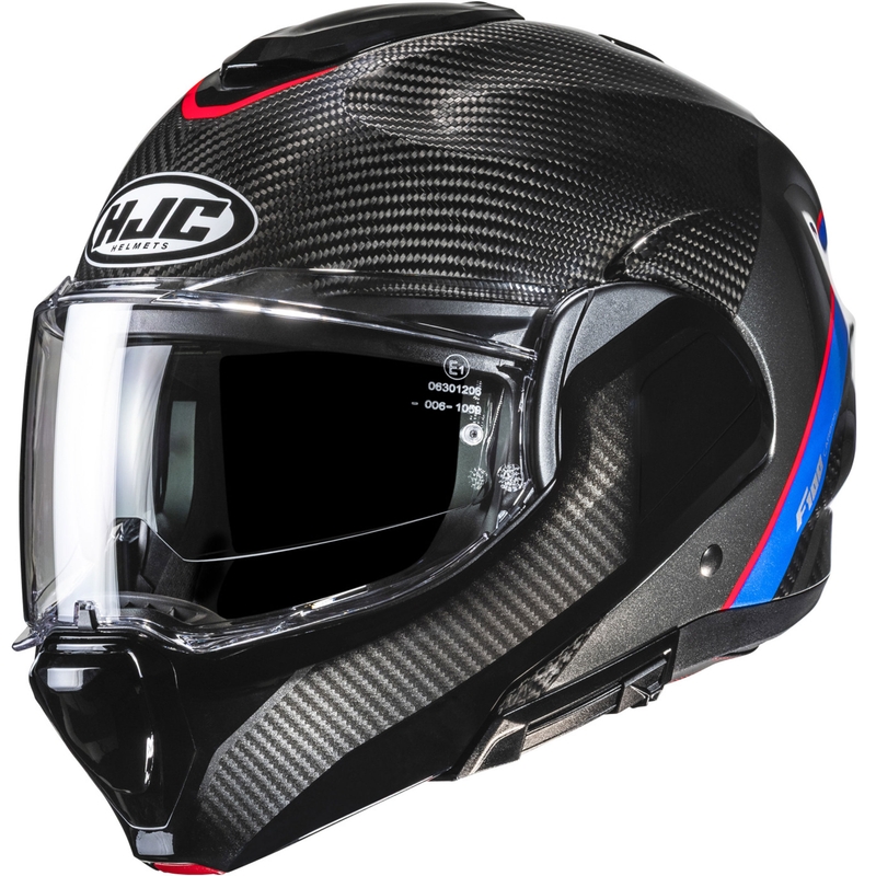 Cască de motocicletă pliabilă HJC F100 Carbon Stan MC21 negru-albastru-roșu