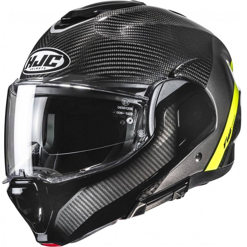 Cască de motocicletă pliabilă HJC F100 Carbon Stan MC3H negru-galben fluo