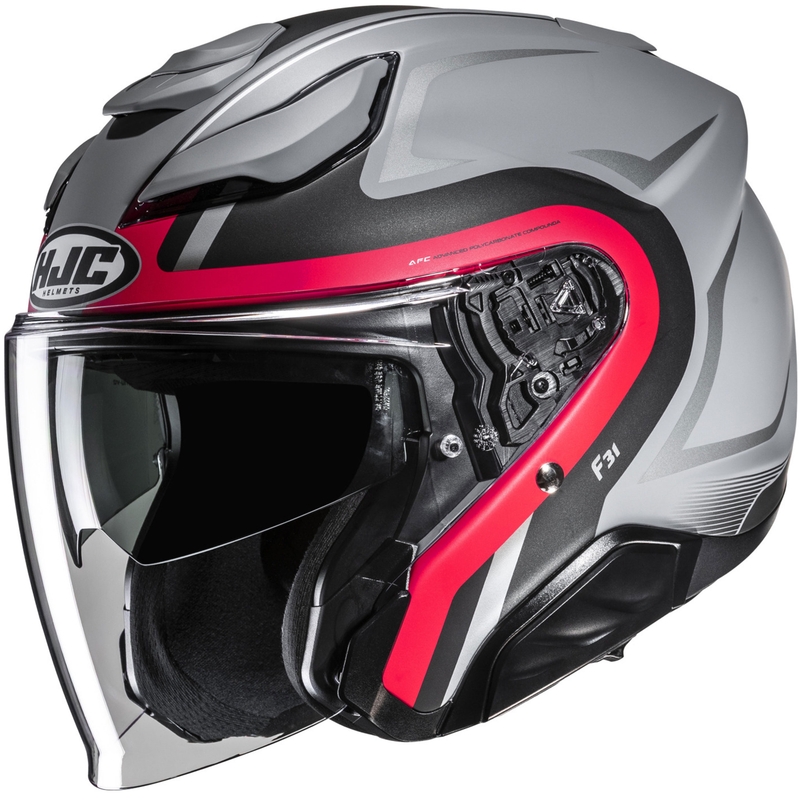 Cască de motocicletă deschisă HJC F31 Bask MC1SF gri-roșu-negru