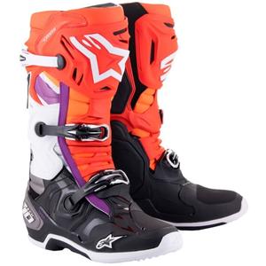 Ghete moto Alpinestars Tech 10 portocaliu-galben-violet-alb-negru