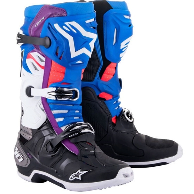Ghete moto Alpinestars Tech 10 Supervented perforate Albastru-Violet-Roz-Alb-Gri-Negru