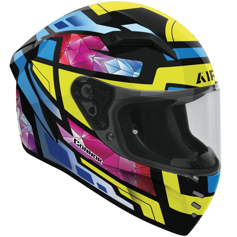 Cască integrală de motocicletă Airoh CONNOR Stellar, galben-albastru-roz-negru lucios