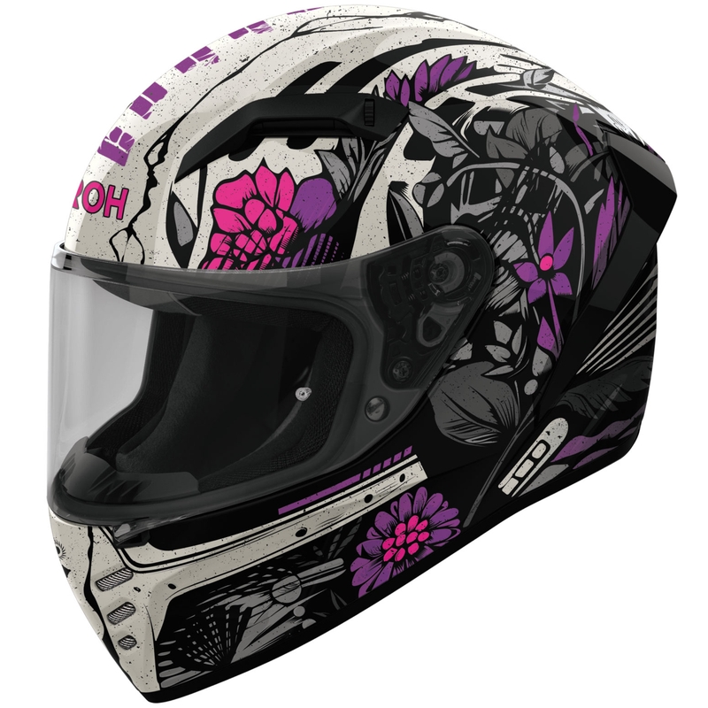 Cască integrală de motocicletă Airoh CONNOR Bloom, negru-gri-violet lucios