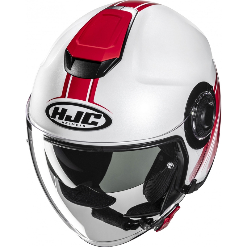 Cască de motocicletă deschisă HJC i40N Vision MC1 alb-roșu