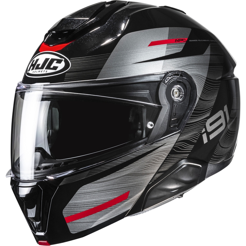 Cască de motocicletă pliabilă HJC i91 Dusk MC1 negru-gri-roșu