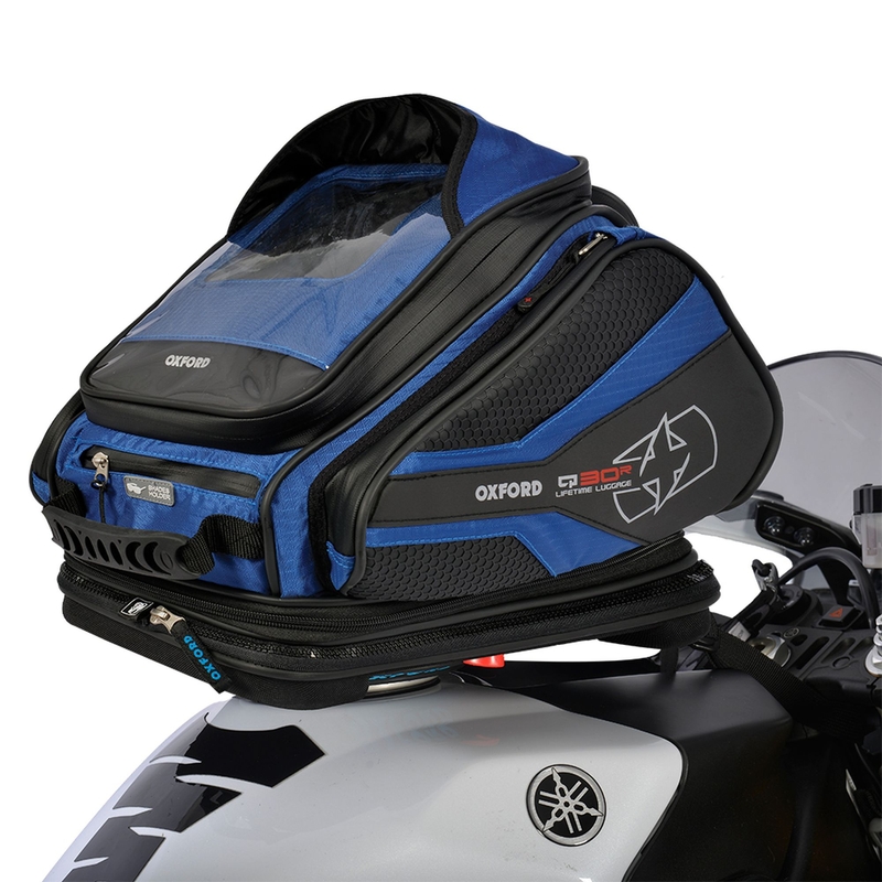 Geantă de rezervor pentru motociclete Oxford Q30R QR negru-albastru