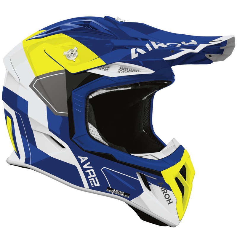 Cască motocross Airoh Aviator ACE 2 Shield, albastru-galben lucios