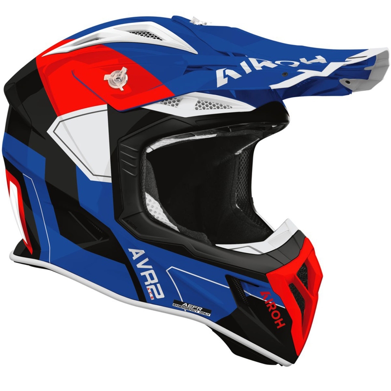 Cască motocross Airoh Aviator ACE 2 Shield albastru-roșu strălucitor