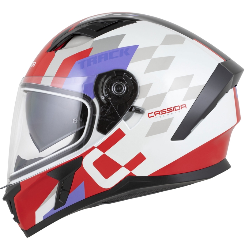 Cască integrală pentru motocicletă Cassida Orbit Track, roșu fluo, alb-violet-negru