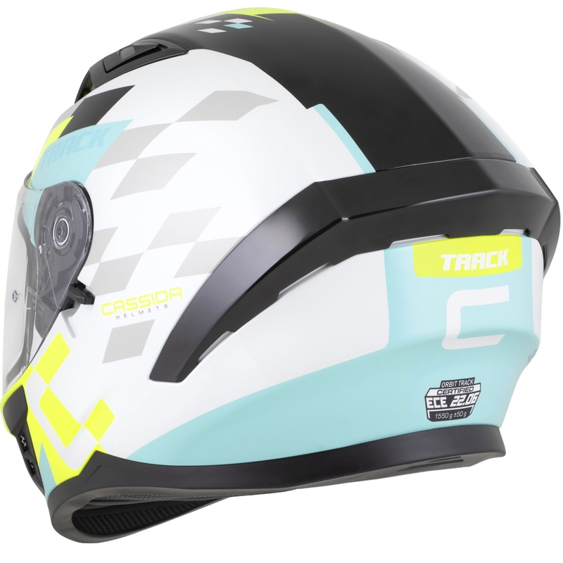 Cască integrală pentru motocicletă Cassida Orbit Track alb-galben fluo-turcoaz-negru