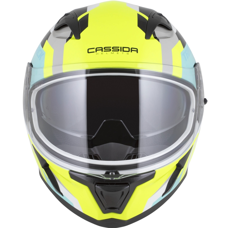 Cască integrală pentru motocicletă Cassida Orbit Track alb-galben fluo-turcoaz-negru
