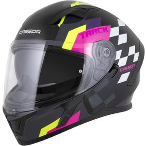 Cască integrală pentru motocicletă Cassida Orbit Track negru-roz-violet-galben fluo-alb