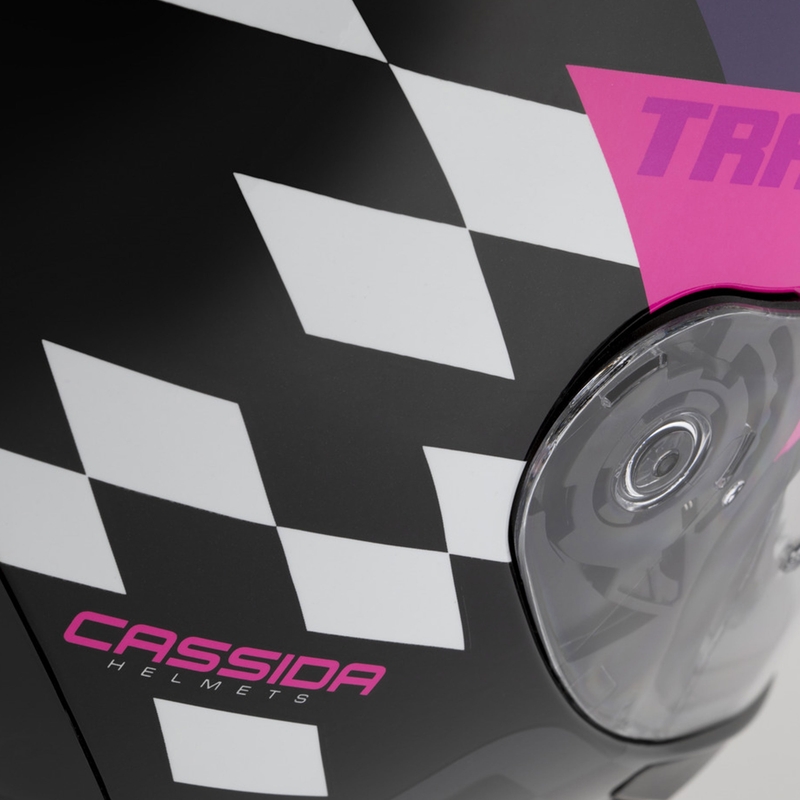 Cască integrală pentru motocicletă Cassida Orbit Track negru-roz-violet-galben fluo-alb