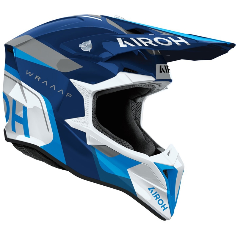 Cască motocross Airoh Wraaap Conquer albastru lucios