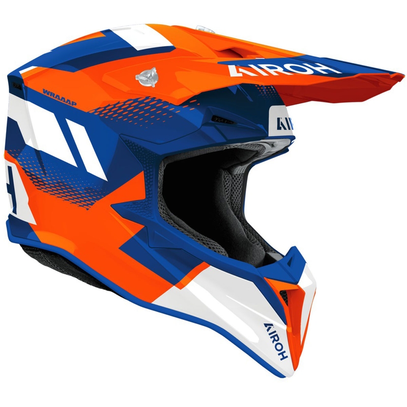 Cască motocross Airoh Wraaap Vision portocaliu-albastru strălucitor