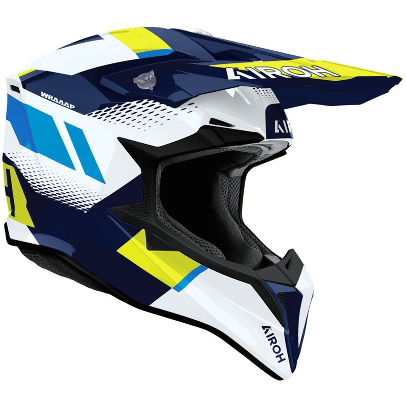 Cască motocross Airoh Wraaap Vision galben-albastru lucios