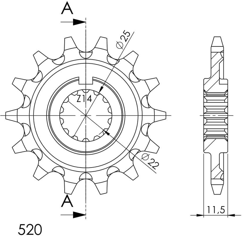 Pinion fata SUPERSPROX STEALTH 14T, 520