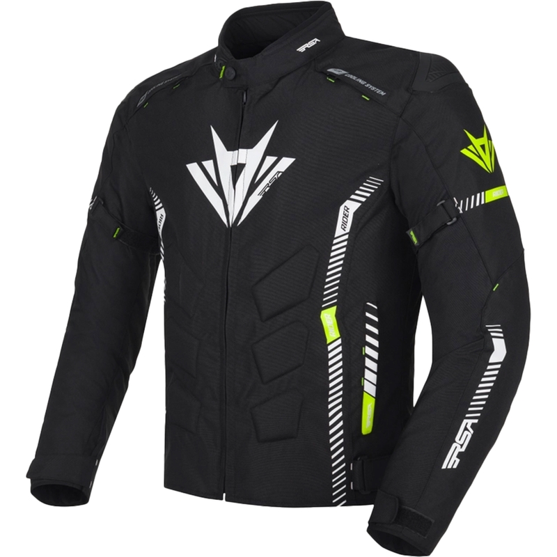 Jachetă pentru motociclete RSA Rider negru-alb-alb-galben-fluo