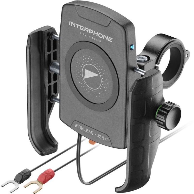 Suport telefon Interphone Crab cu încărcare wireless și USB-C negru