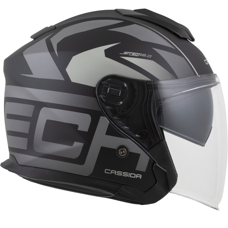 Cască de motocicletă Cassida Jet Tech 2.0 RoTo, neagră mată, gri-albă