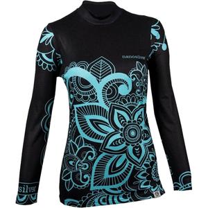 Tricou termic de damă nanosilver® Flower turquoise - mânecă lungă