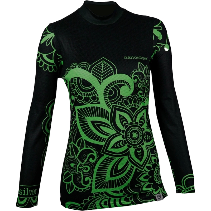Cămașă termo pentru femei nanosilver® Flower verde - mânecă lungă