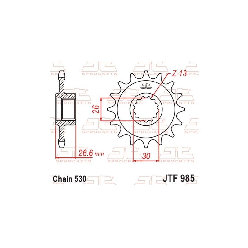 Pinion fata JT 19T, 530 rubber cushioned