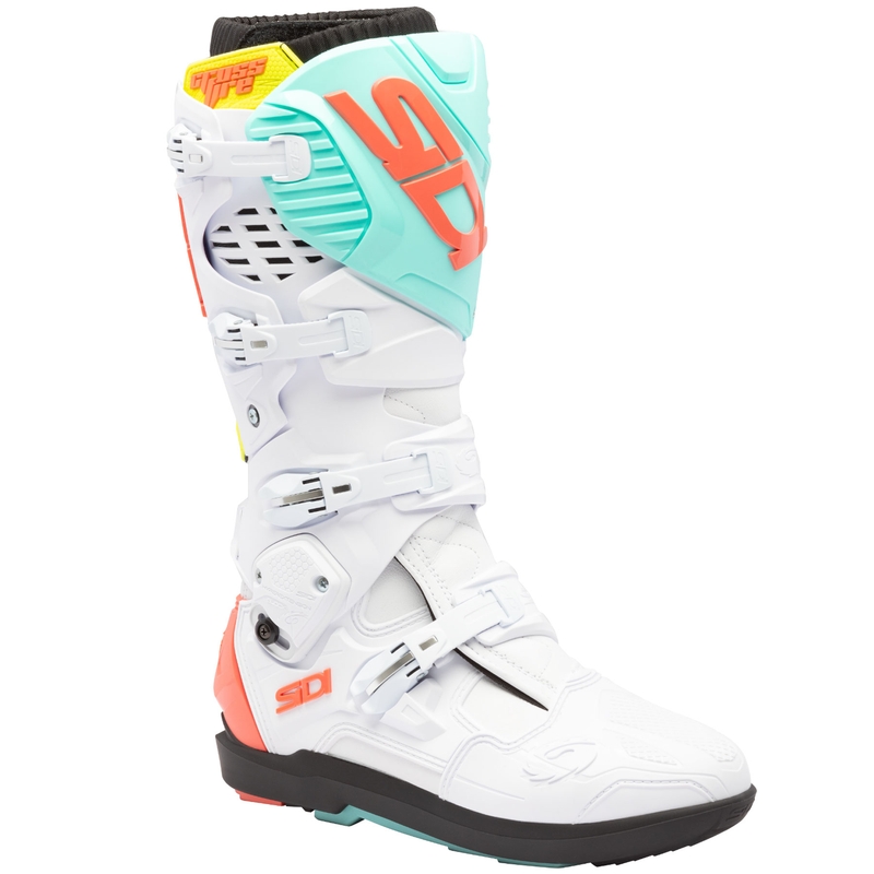 Ghete moto SiDi Crossfire 3 SRS alb-fluo mentă-fluo coral