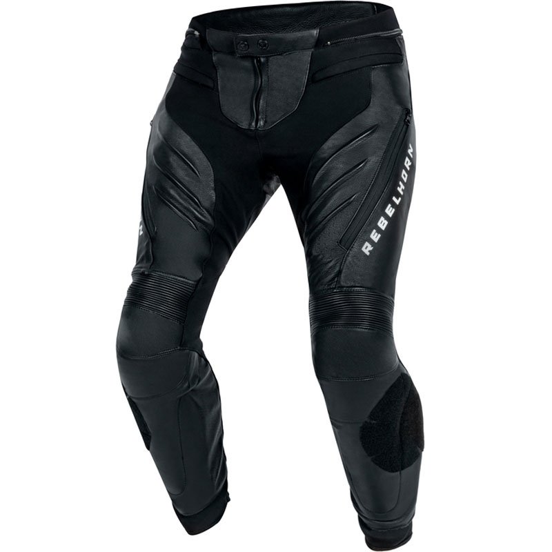 Pantaloni de motocicletă din piele Rebelhorn Veloce negru-alb