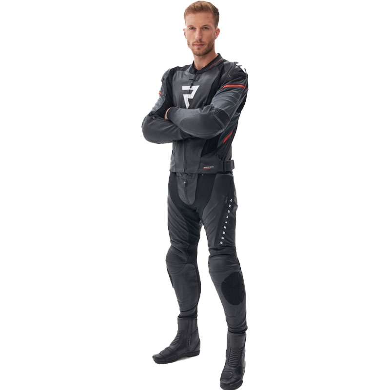 Pantaloni de motocicletă din piele Rebelhorn Veloce negru-alb