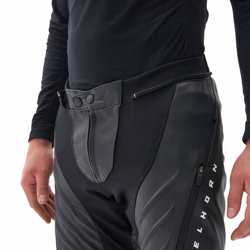 Pantaloni de motocicletă din piele Rebelhorn Veloce negru-alb