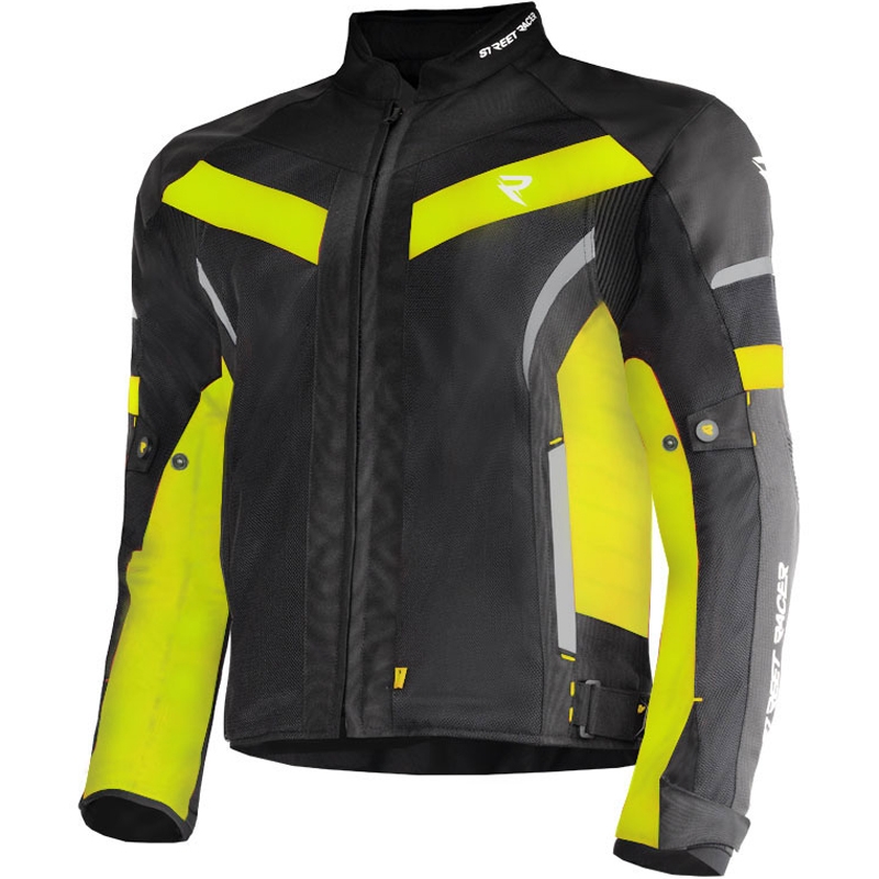 Geacă de motocicletă Street Racer Evans Air negru-galben fluo