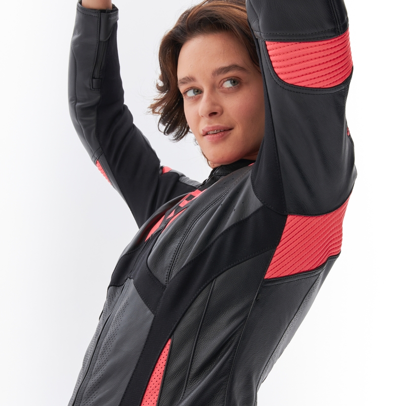 Geacă motociclistă pentru femei Rebelhorn Rebel negru-roz fluo