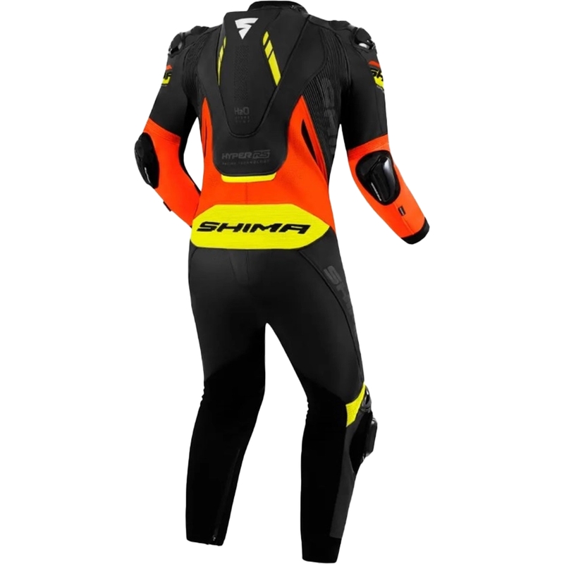 Costum de piele pentru motociclete Shima Hyper-RS negru-portocaliu-galben fluo