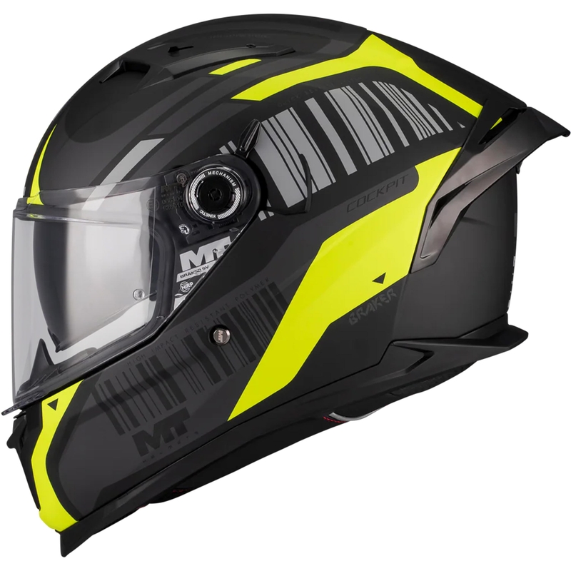 Cască integrală pentru motocicletă MT Braker SV Cockpit B13 negru mat-gri-galben fluo