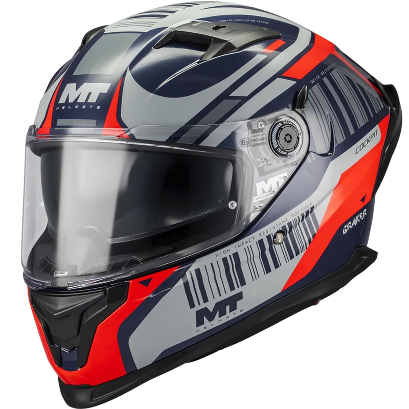 Cască integrală pentru motocicletă MT Braker SV Cockpit B5 albastru-gri-roșu