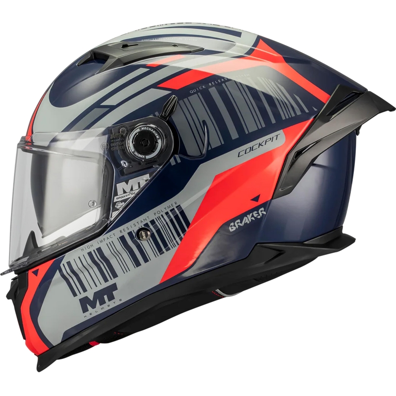 Cască integrală pentru motocicletă MT Braker SV Cockpit B5 albastru-gri-roșu