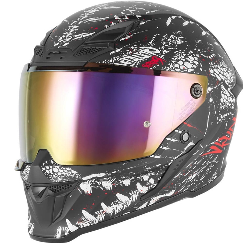 Cască integrală pentru motocicletă NOX Exklusiv Goliath Raptor, negru mat, alb-roșu