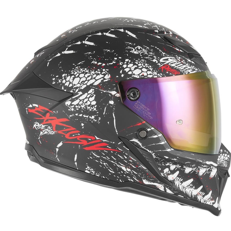 Cască integrală pentru motocicletă NOX Exklusiv Goliath Raptor, negru mat, alb-roșu