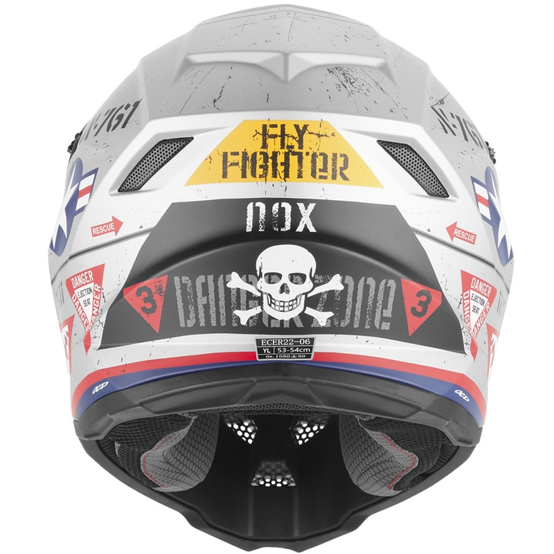 Cască de motocross NOX N761 Fly Fighter pentru copii, argintiu-multicolor