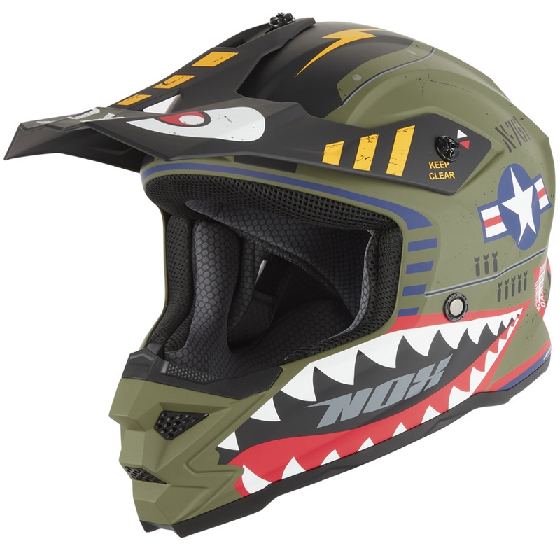 Cască motocross NOX N761 Fly Fighter pentru copii, culoare kaki-multicolor