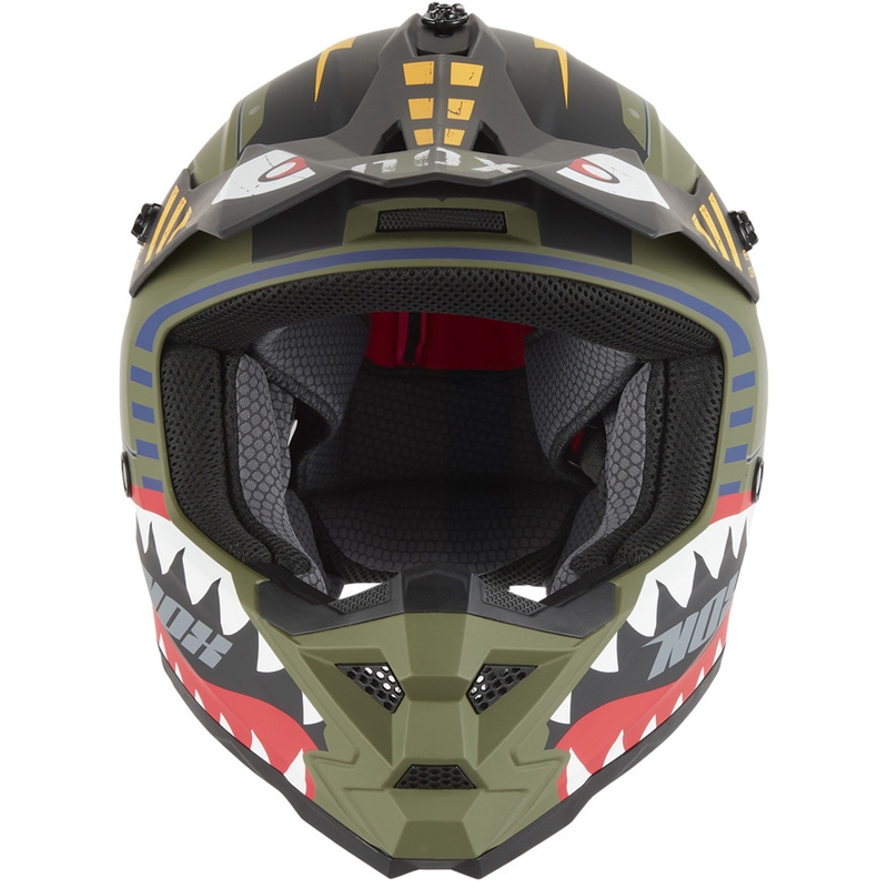 Cască motocross NOX N761 Fly Fighter pentru copii, culoare kaki-multicolor