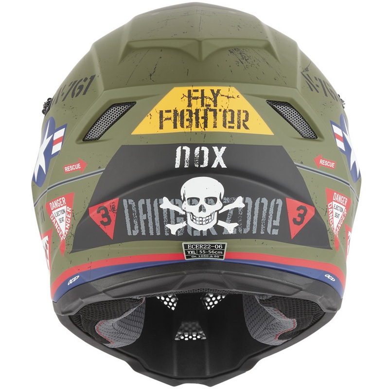 Cască motocross NOX N761 Fly Fighter pentru copii, culoare kaki-multicolor