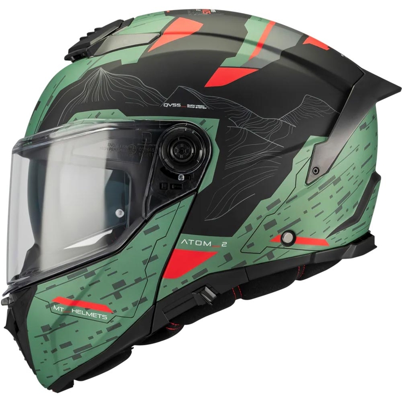 Cască de motocicletă pliabilă MT Atom 2 SV Highlands C6 verde mat-negru-roșu